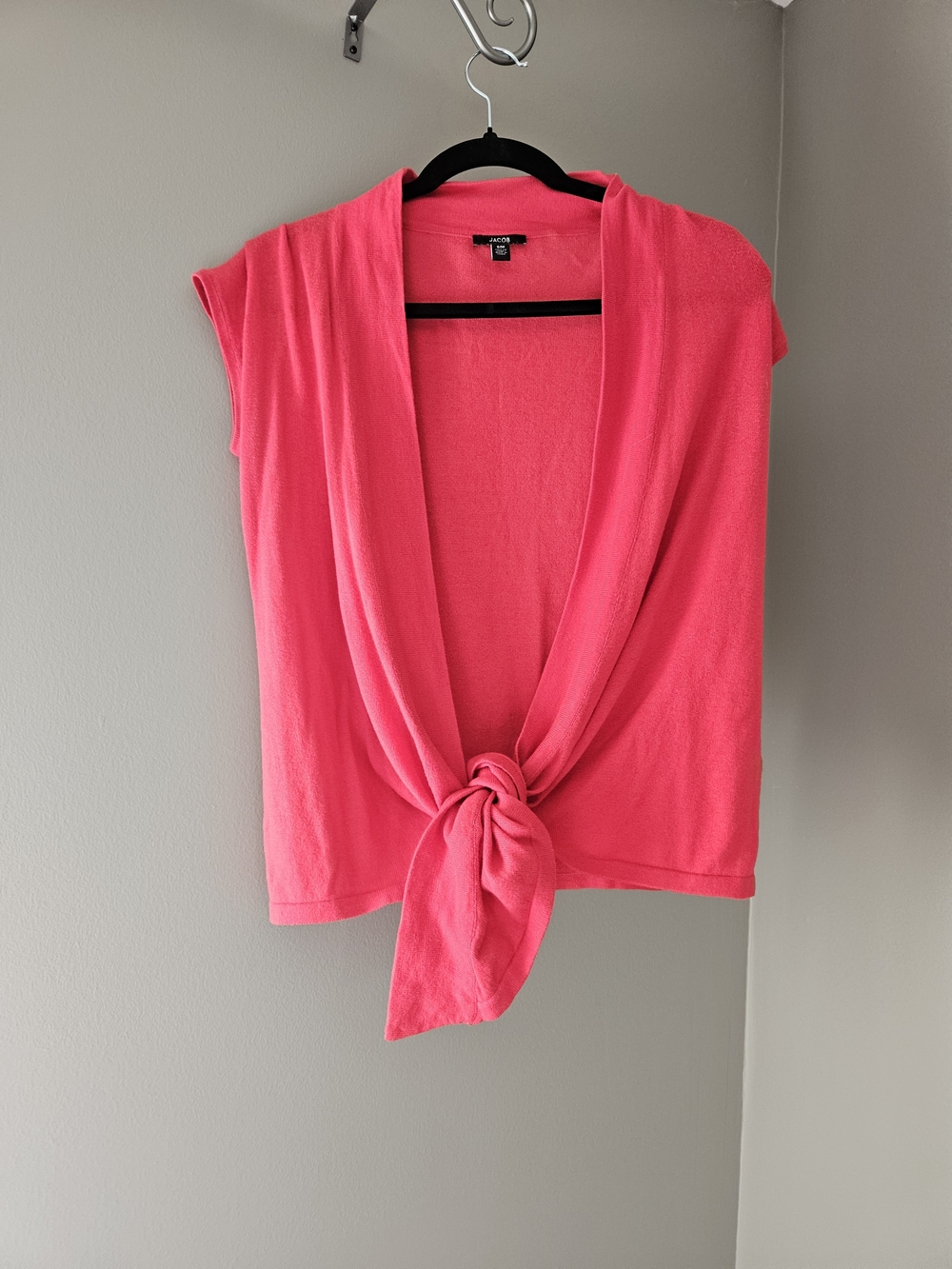 Bright Pink Tie-Front Cap-Sleeve Cardigan
